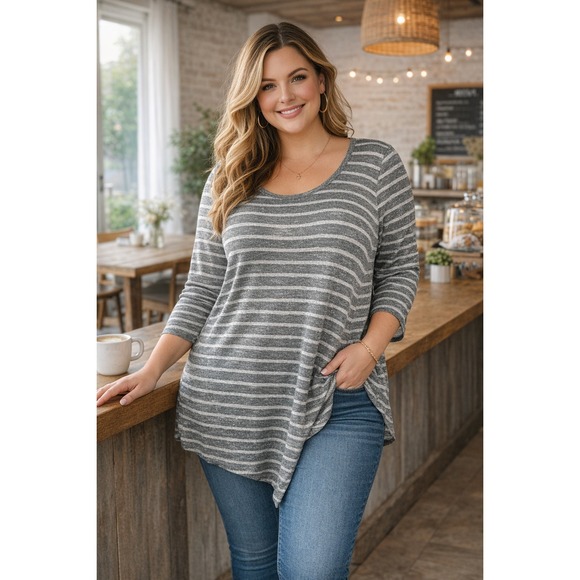 Lane Bryant Tops - ✨2/$20 NWT Lane Bryant Sheer Metallic Striped Top Silver Shimmer Plus Size 18/20